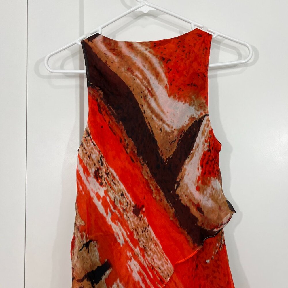 Robert Rodriguez Size 4 Orange, Black Silk Asymmetrical Hem Tiered Tank Dress - Picture 7 of 14